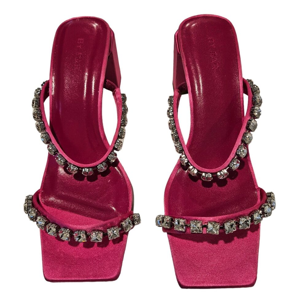 BY FAR Tanya Crystal Embellished Fuchsia Pink Mule Sandals 37 / Size 6.5-7 US